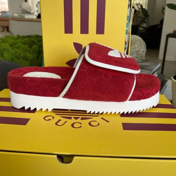 Adidas x Gucci 702412 Mens Slides Sandals Shoe, Red, sz Gucci 9 & 10 - Picture 10 of 16